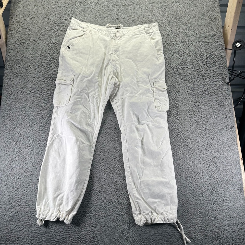 VTG Rocawear Pant Mens 40x32 White Cotton Cargo Tapered Workwear Baggy Utility